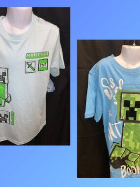 Minecraft 2 count Blue Boy's Short Sleeve Shirt Size: (8) M Bundle
